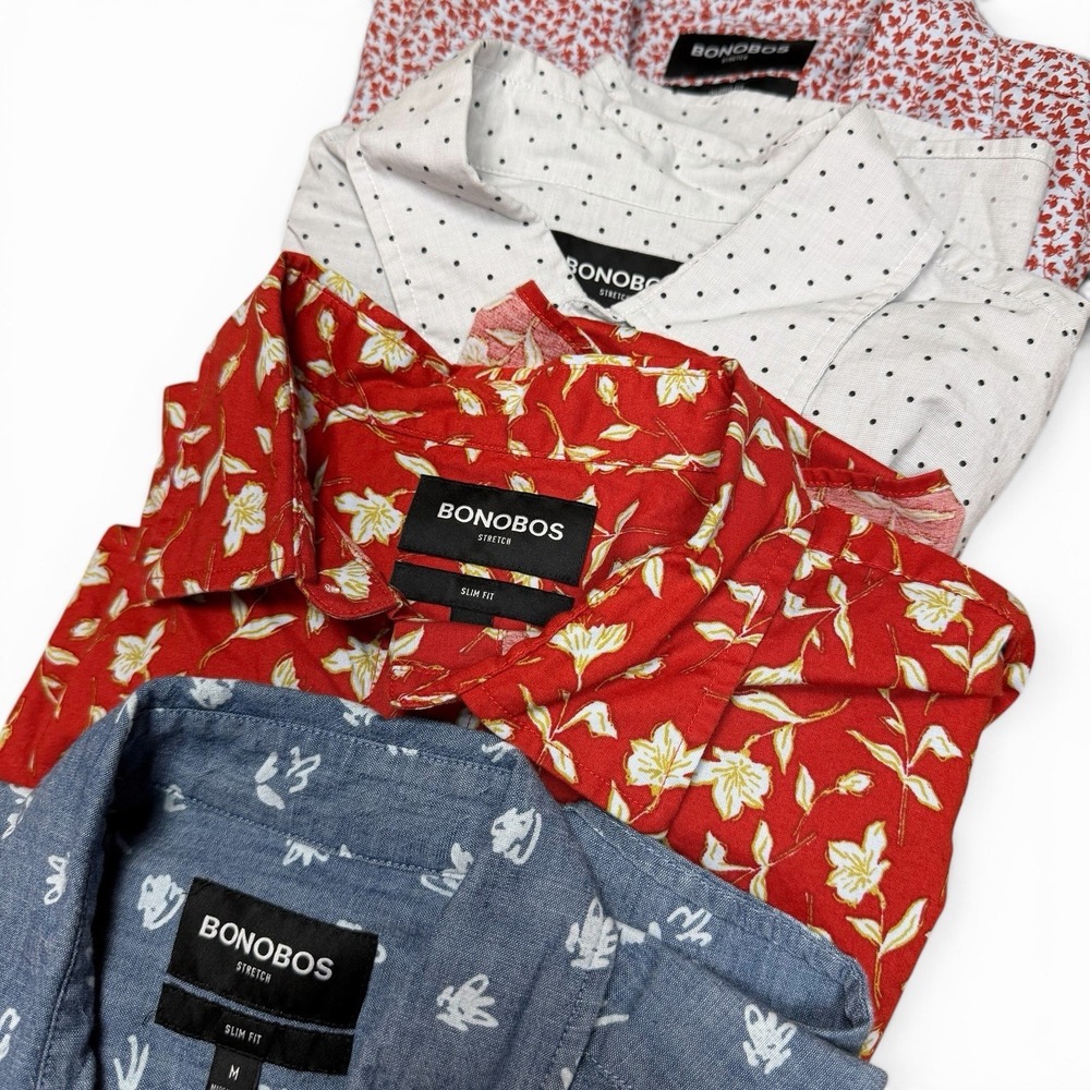 Bonobos Lot Stretch Shirt Medium Slim Tailored AOP Prints Short Sleeve Button Up